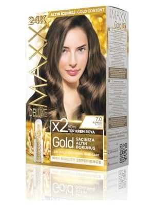 Die Grup Maxx Deluxe Gold Serisi 24K Altın Parçacıklı Serum ile 1 Kutu 2 x 50 ml ve Geliştiriciler Saç Boyası (Kumral 7.0)