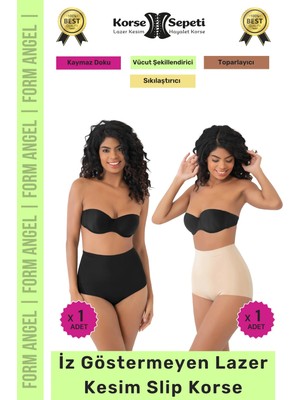 #korse Iz Yapmayan 2 Beden Küçülten Kaymaz Toparlayıcı Lazer Kesim Slip Korse 2'li Set