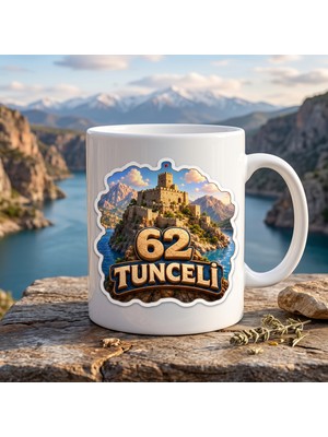 Ajans 313 62 Tunceli Temalı Baskılı Kupa Bardak – Kale ve Dağ Manzaralı Tasarım