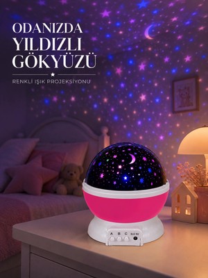 Hobilinka Pembe Döner Yıldız Projektörü USB ve Pilli Kullanımlı Gece Lambası