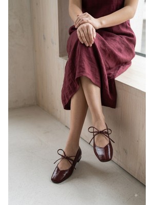 Yula Fashion Shoes Mia Kadın Kapalı Bağcıklı Şık Babet- Bordo
