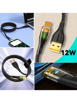 Marsilyan LED Işık Uçlu Sağlam Ip Kablolu USB To Lightning Hızlı Şarj Kablosu (K95)