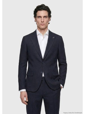 Ramsey Lacivert Düz Zeroweight Slim Fit Keten Karışımlı Takım Elbise