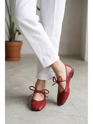 Yula Fashion Shoes Mia Kadın Kapalı Bağcıklı Şık Babet- Kırmızı