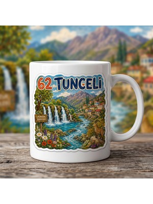 Ajans 313 62 Tunceli Temalı Baskılı Kupa Bardak – Munzur Gözeleri, Dağ Keçisi ve Köy Tasarımı