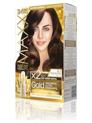 Die Grup Maxx Deluxe Gold Serisi 24K Altın Parçacıklı Serum ile 1 Kutu 2 x 50 ml ve Geliştiriciler Saç Boyası (Çikolata Kahve 6.7)