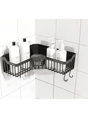 Die Grup Banyor Köşe Yapışkanlı Banyo Rafı, Köşe Banyo Düzenleyici, Duş Rafı Organizer Şampuanlık, Plastik Siyah