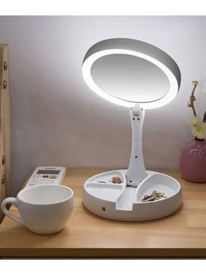 Die Grup 10X Büyütme Çift Taraflı Makyaj Ayna Katlanabilir 21 LED Işıklı Makyaj Aynası USB Kablo