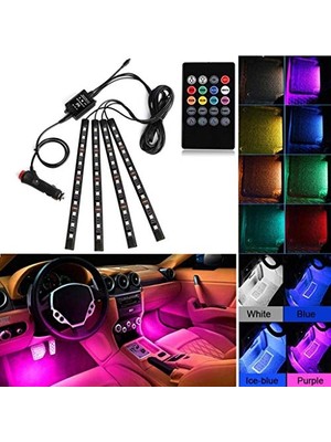 Die Grup Ses Denetleyicisi Araç Iç LED Şerit Işık Atmosfer Lamba Ayak Decorative Ses Denetleyicisi Araç Iç LED Şerit Işık Atmosfer Lamba Ayak Decorative Iç Işıklar Araba LED Şerit Işığı 4X12 Ledli Araba LED Şe