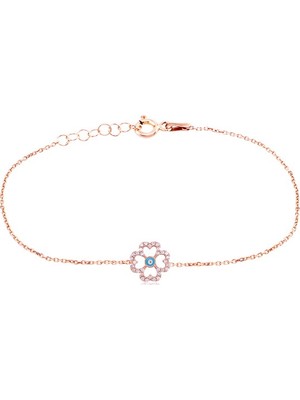 Emiliano Jewellery Zirkon Taşlı Altın Kaplama Mavi Mineli Çiçek Gümüş Kolye