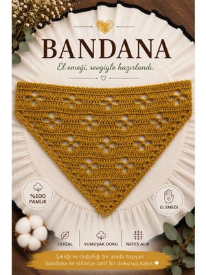 Bikaya Home El Yapımı Örgü Bandana | %100 Pamuk | Çok Amaçlı Bel Şalı | Yazlık & Hediyelik