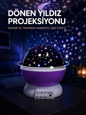 İlk El Grup Yıldız Projeksiyon Lambası Döner Başlıklı Renkli Çocuk Odası Gece Işığı