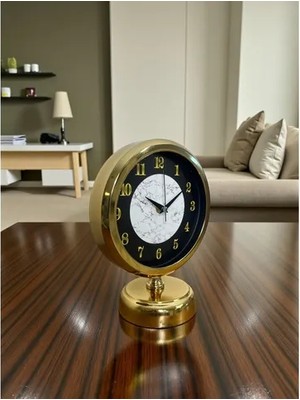 Vivense Mermer Işıltısı Gold Metal Masa Saati 25X20 cm