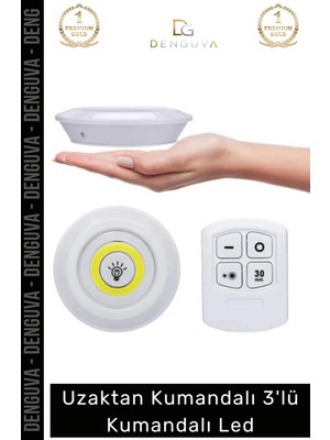 #ledspot Uzaktan Kumandalı Yapışkanlı Pilli Kablosuz Dokunmatik Mutfak 3'lü LED Spot 1 Adet