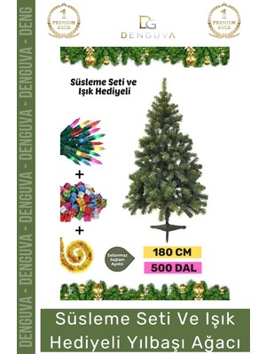 #noelpaketi Kaliteli Yapay Yeşil Sık Dallı Dekoratif Büyük Ev Ağacı Noel Paketi 180 cm 500 Dal