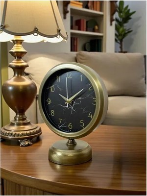 Vivense Eskitme Mermer Desenli Metal Masa Saati 25X20 cm