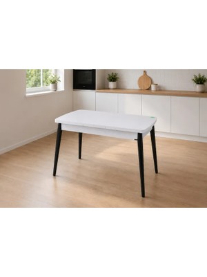 Vivense Avanos Ahşap Ayak Açılır Kapanır Mdf Mutfak Masası, 70X120+30 Cm, Beyaz Siyah