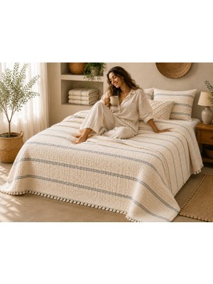 Buldan Natura 8 Kat Müslin Yorgan 240×260 cm – %100 Pamuk, Saçaklı Çift Kişilik Yatak Örtüsü