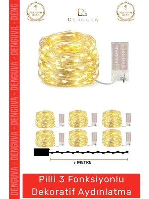 #ledlamba Peri LED Lamba 3 Fonksiyonlu 5 Metre Sarı Işık Dekoratif Yılbaşı Çam Ağacı Ev Süsleme