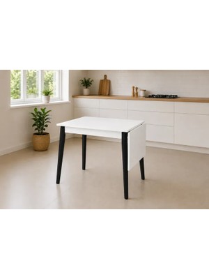 Vivense Avanos Mdf Katlanır Ahşap Mutfak Masası, 70X80 Cm, Beyaz Siyah