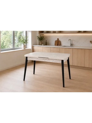 Vivense Avanos Ahşap Ayak Açılır Kapanır Mdf Mutfak Masası, 70X120+30 Cm, Bej Siyah