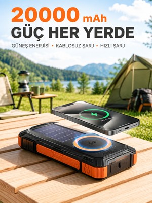 Toyigoo 20000 Mah Powerbank Güneş Enerjili Kablosuz Şarj Hızlı Şarj Taşınabilir Batarya - Lisinya