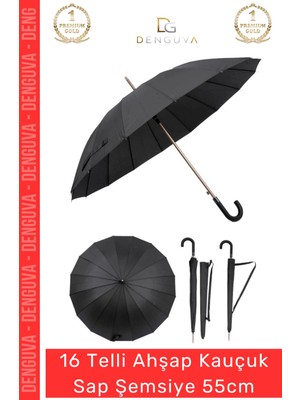 #şemsiye Otomatik Rüzgar Dayanıklı Fiber Gövde Lüks Sağlam 16 Telli Ahşap Kauçuk Sap Şemsiye 55CM
