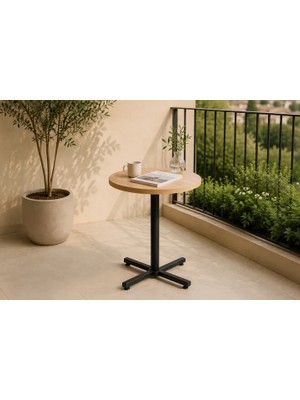 Vivense Payas Metal Ayak Mutfak Bahçe Balkon Bistro ve Cafe Masası, 70X70 Cm, Naturel Siyah