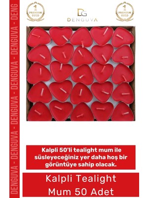 #kalplimum Kırmızı Romantik Sevgililer Günü Dekoratif Süsleme Hediyelik Kalpli 50'li Tealight Mum