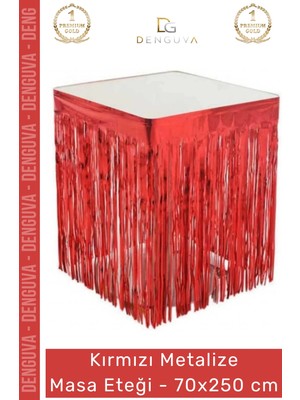 #masaeteği Kaliteli Parti Malzemesi Püsküllü Şık Dekoratif 70X250 cm Metalize Masa Eteği Kırmızı