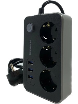 Akım Korumalı 3 Prizli 3 USB Girişli Uzatma Kablosu