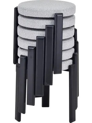 Vivense Teras Siyah Metal Ayak Teddy Kumaş Istiflenebilir Tabure, 6 Adet, Açık Gri