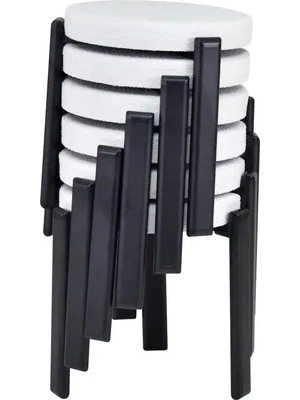 Vivense Teras Siyah Metal Ayak Teddy Kumaş Istiflenebilir Tabure, 6 Adet, Beyaz