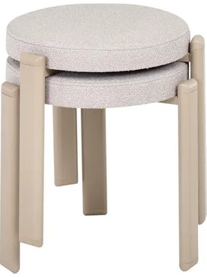 Vivense Teras Vizon Metal Ayak Teddy Kumaş Istiflenebilir Tabure, 2 Adet, Bej