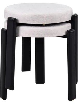Vivense Teras Siyah Metal Ayak Istiflenebilir Tabure, 2 Adet, Beyaz