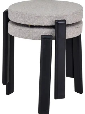 Vivense Teras Siyah Metal Ayak Teddy Kumaş Istiflenebilir Tabure, 2 Adet, Bej