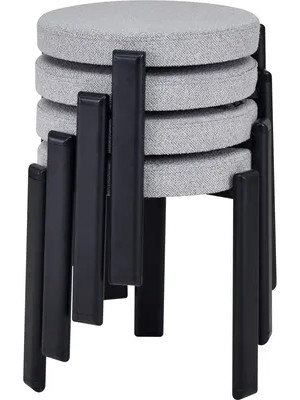 Vivense Teras Siyah Metal Ayak Teddy Kumaş Istiflenebilir Tabure, 4 Adet, Açık Gri