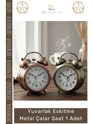 #saat Nostaljik Retro Dekoratif Vintage Masa Saati Sessiz Yuvarlak Eskitme Metal Çalar Saat
