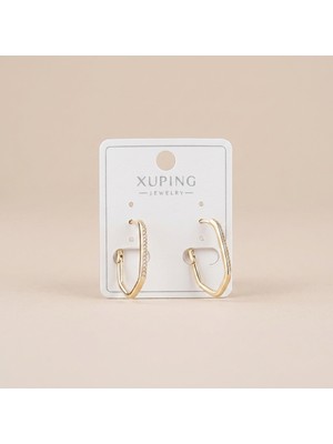 Xuping Jewelry Vıp Seri 316L Çelik Gold Renk Tek Sıra Zirkon Taşlı Geometrik Halka Küpe 2,5 cm