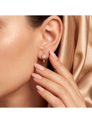 Xuping Jewelry Vıp Seri 316L Çelik Gold Renk Baget Taşlı Halka Küpe 1,5 cm