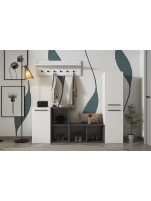 Vivense Stepora Modern Ayakkabılık ve Portmanto Seti Antre Dolabı