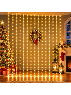Kuzey Oyuncak Yuksek Kalite 16 Dallı Gün Işığı Salkım LED Işık 3 Metre 30 cm x 2 Metre 90 cm Yılbaşı Noel Işığı
