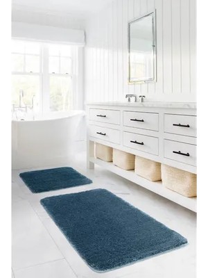 Vivense Segura Peluş Kaydırmaz Taban Ikili Banyo Paspası, Turkuaz, 60X100-50X60