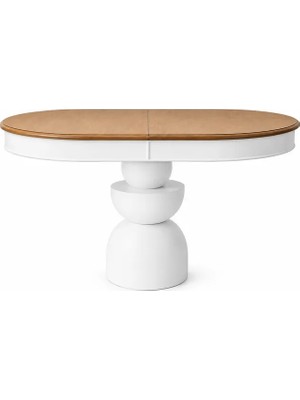 Vivense Boğum Ayaklı Oval Açılır Masa, Naturel Beyaz, 90X130 cm
