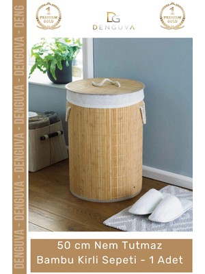 #kirlisepeti Decohandy Yuvarlak Doğal Hijyenik Çamaşır Kutusu Banyo Şık Tasarım Bambu Kirli Sepeti - 1 Adet