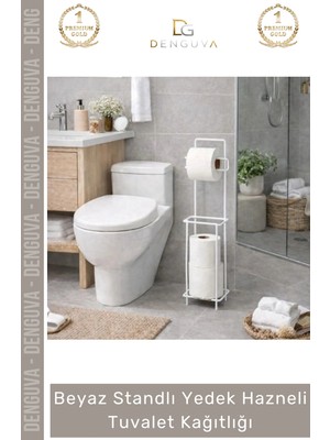 #tuvaletkağıtlığı Banyo Düzenleyici Metal Pratik Modern Şık Beyaz Standlı Yedek Hazneli Tuvalet Kağıtlığı