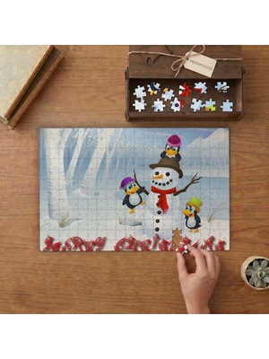 Punto Dizayn Kardan Adam ve Sevimli Penguenler Tasarımı 240 Parça Ahşap Puzzle Ahşap Kutuda MPY20146