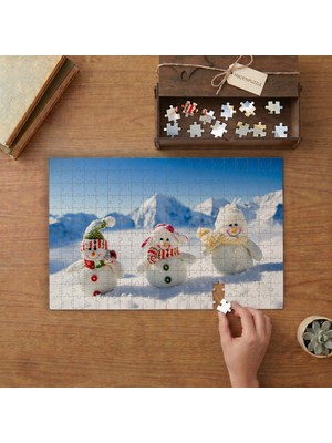 Punto Dizayn Sevimli Gülen Kardan Adamlar Tasarımı 240 Parça Ahşap Puzzle Ahşap Kutuda MPY40124