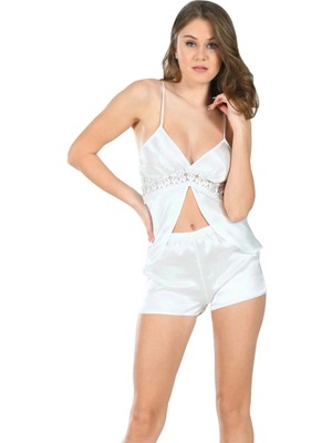 #pijamatakımı Lüks Gecelik Sabahlık Pijama Takımı Likralı Esnek Konforlu Beyaz Saten Çeyizlik 6'lı Set