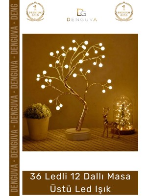 #ledışık Modern Inci Detaylı Işıklı Ağaç 36 Ledli USB Pilli Ambiyans Aydınlatma Dekoratif Masa Üstü LED Işık
